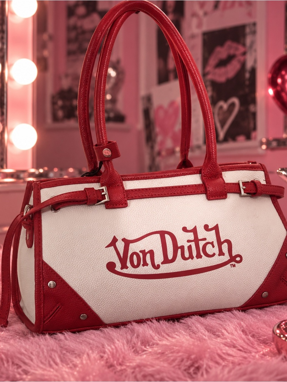 Brand New w Original Tags! Authentic Von Dutch Lane Shoulder Bag in White/Red - Picture 2 of 3